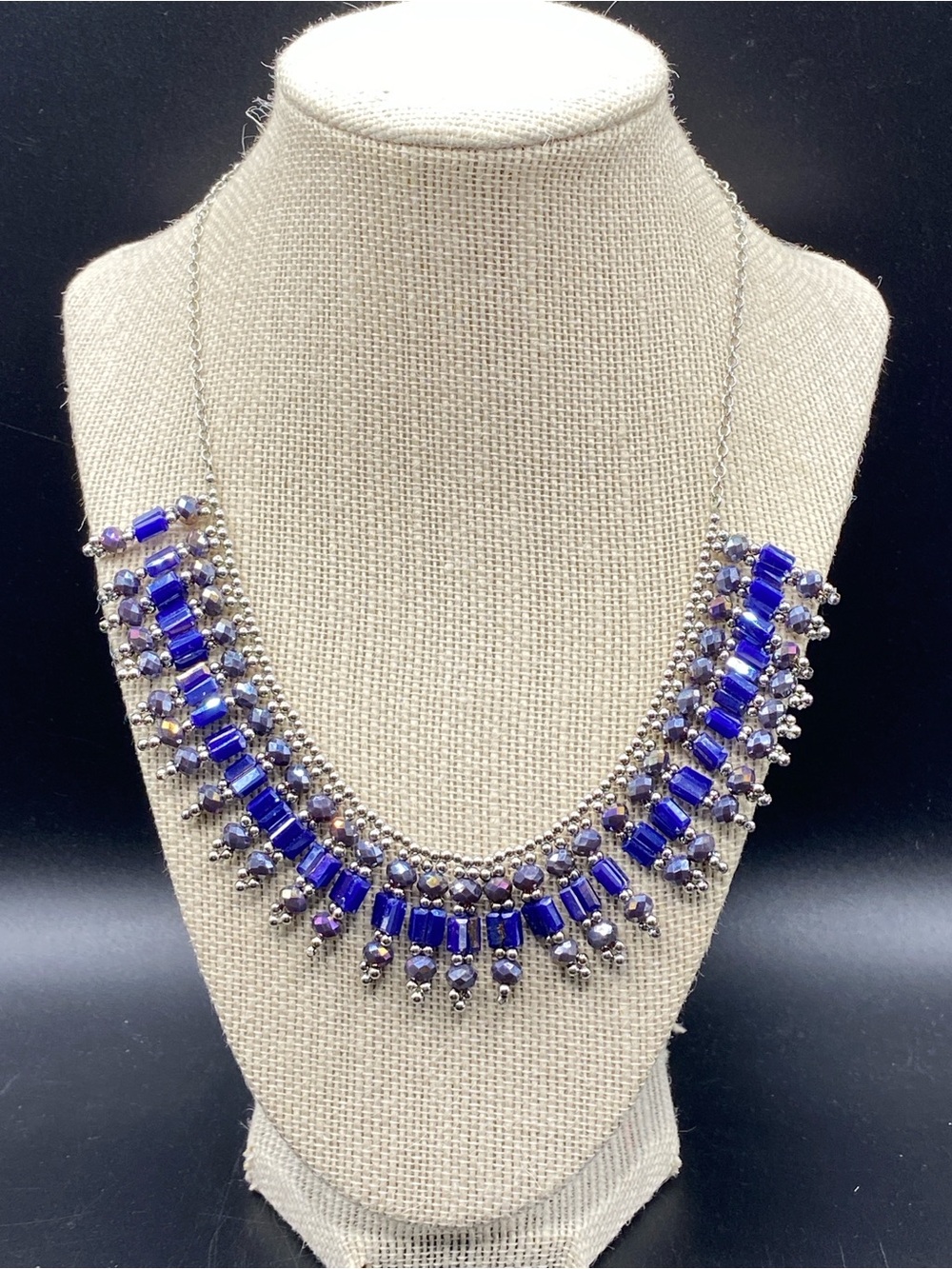Blue Faceted Glass Beads Statement Necklace